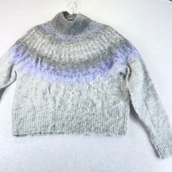 BANANA REPUBLIC Womens S Fair Isle Gray Mutli Alpaca Soft Funnel Neck Sweater - Picture 3 of 12
